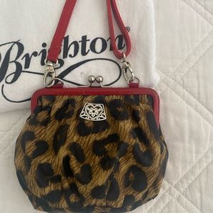 Brighton red patent leather/leopard small pouch cross body.